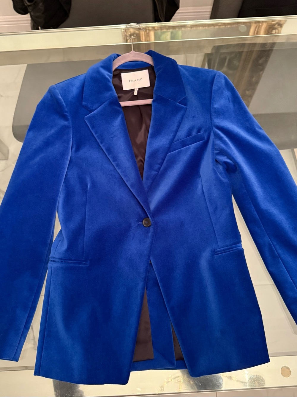 Frame Denim Cobalt Velvet Single-Button Blazer